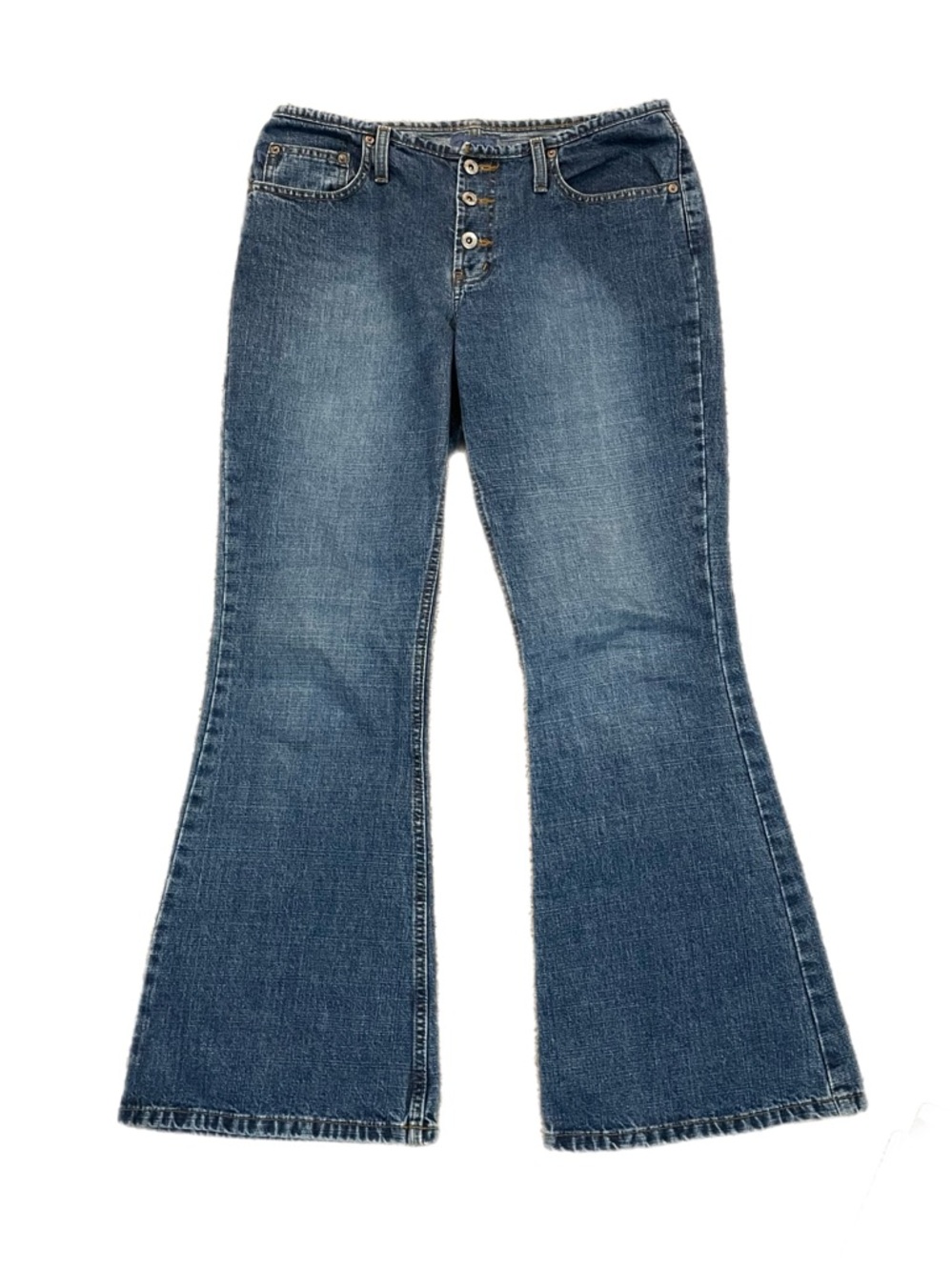 Vtg Y2K Vanity Low Rise Button Fly Flare Leg Jeans in Medium Wash Size 29 x 31
